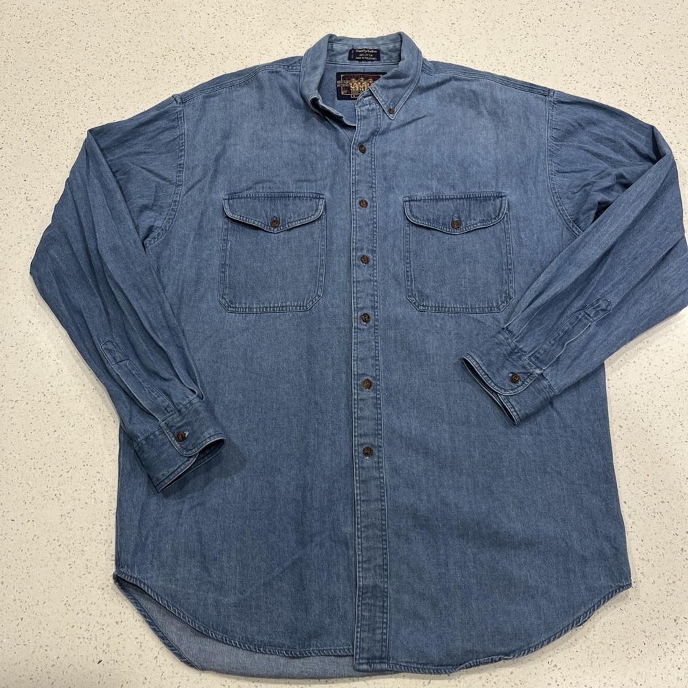 Vintage Chaps Ralph Lauren Men's Denim Long Sleeve Button Up Shirt  Large